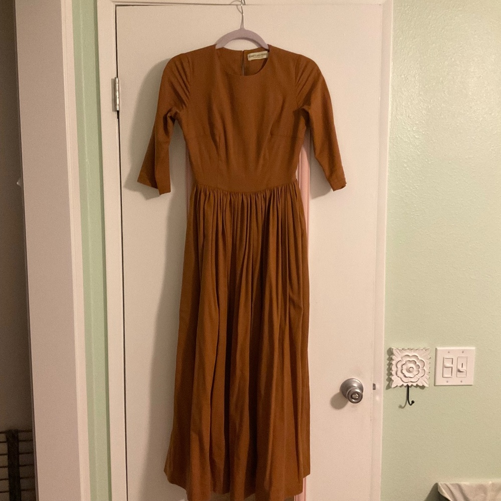 Warm Brown Linen Dress in the Style of Son de Flor, Size XS